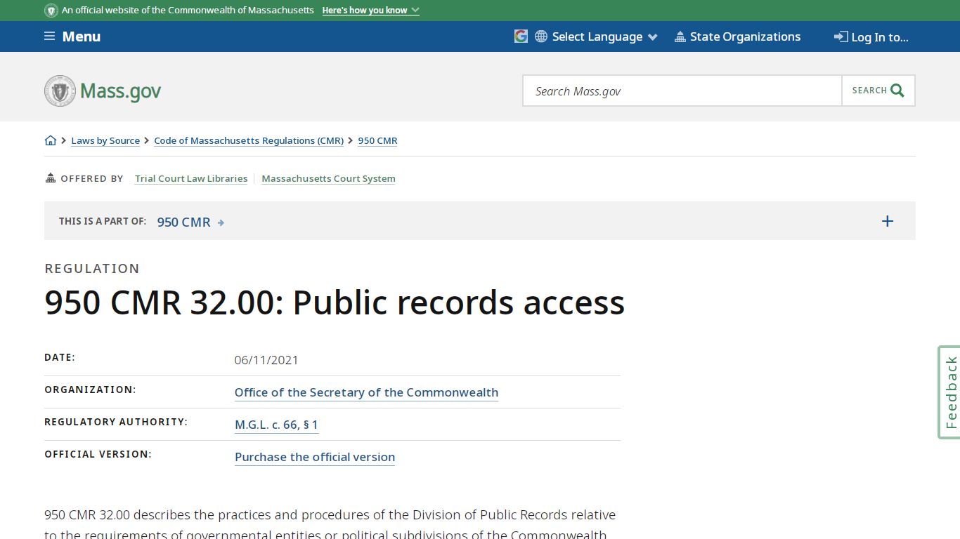 950 CMR 32.00: Public records access | Mass.gov